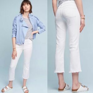 ANTHROPOLOGIE PILCRO Script Mid Rise White Crop jeans Flares Womens 28 Coastal
